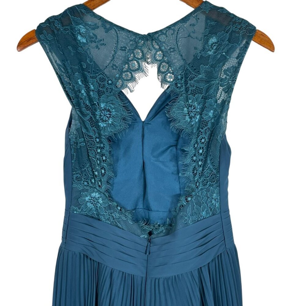JJ's House Teal Chiffon Maxi Dress Lace Back Pleated Formal Gown Small - Picture 9 of 14